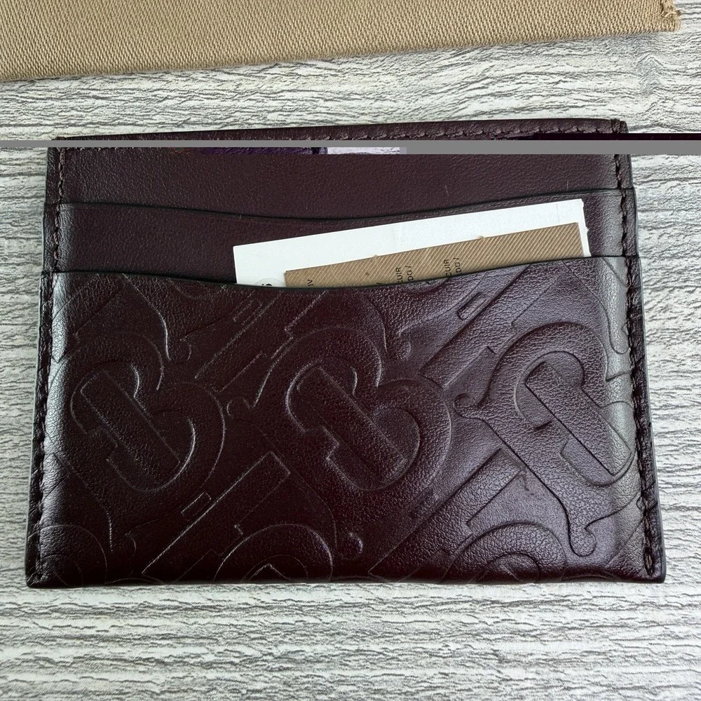Burberry Sandon TB Monogram Calf Leather Card Holder Burgundy NWT Dust Bag